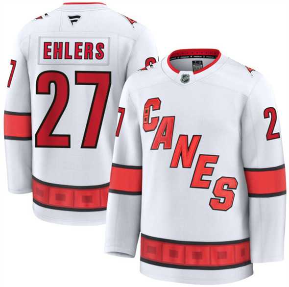 Men%27s Carolina Hurricanes #27 Nikolaj Ehlers White 2024-25 Away Stitched Hockey Jersey Dzhi