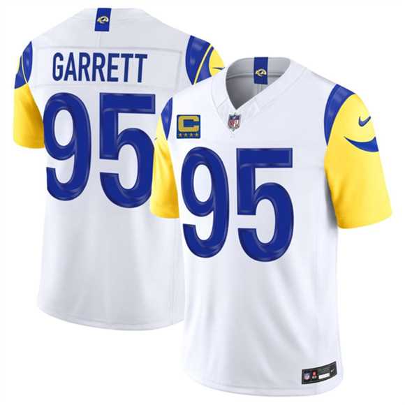 Men%27s Los Angeles Rams #95 Myles Garrett White 2026 F.U.S.E. 4-Star C Patch Vapor Limited Stitched Jersey Dzhi