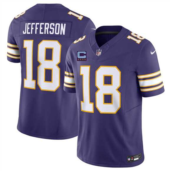 Men%27s Minnesota Vikings #18 Justin Jefferson Purple 2026 F.U.S.E. Throwback With 4-Star C Patch Vapor Untouchable Limited Stitched Jersey Dzhi
