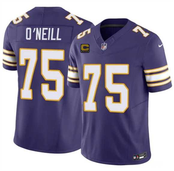 Men%27s Minnesota Vikings #75 Brian O%27Neill Purple 2026 F.U.S.E. 4-Star C Patch Vapor Untouchable Throwback Limited Stitched Jersey Dzhi