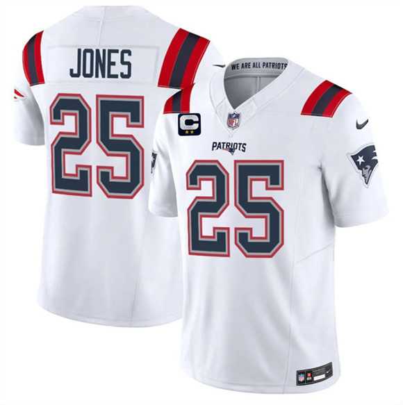 Men%27s New England Patriots #25 Marcus Jones White 2026 F.U.S.E. 2-Star C Pach Vapor Limited Stitched Jersey Dzhi