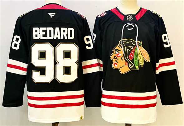 Men%27s Chicago Blackhawks #98 Connor Bedard Black Stitched Hockey Jersey