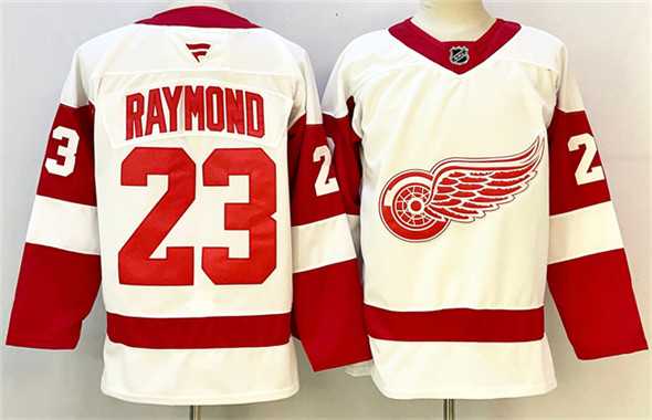 Men%27s Detroit Red Wings #23 Lucas Raymond White 2024-25 Stitched Jersey