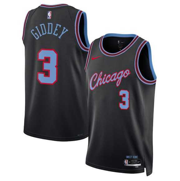 Men%27s Chicago Bulls #3 Josh Giddey Black 2025-26 City Edition Swingman Stitched Jersey Dzhi