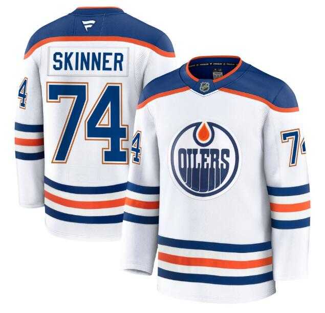 Men%27s Edmonton Oilers #74 Stuart Skinner Fanatics White 2024-25 Away Premium Jersey Dzhi