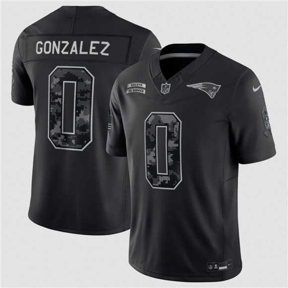 Men%27s New England Patriots #0 Christian Gonzalez Black 2026 Salute to Service Limited Stitched Jersey
