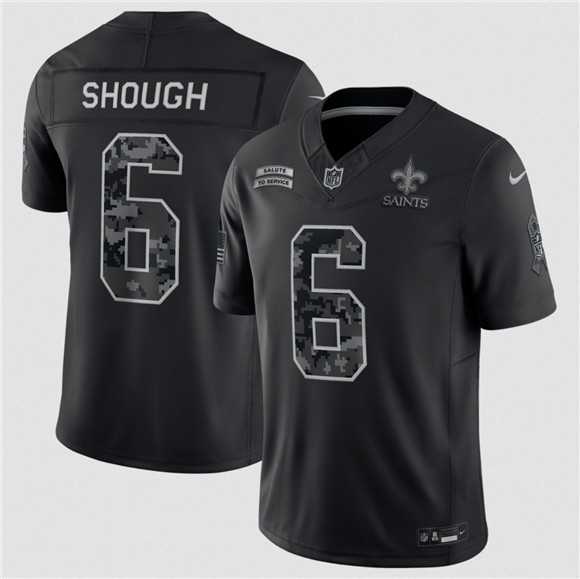 Men%27s New Orleans Saints #6 Tyler Shough Black F.U.S.E. 2026 Salute to Service Limited Stitched Jersey