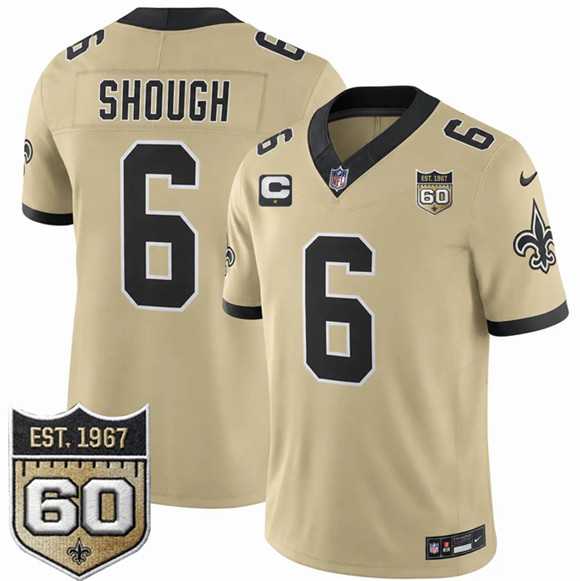 Men%27s New Orleans Saints #6 Tyler Shough Gold 2026 F.U.S.E With 1-Star C Patch And 60th Anniversary Patch Vapor Limited Stitched Jersey Dzhi