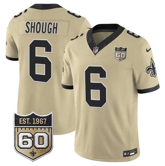 Men%27s New Orleans Saints #6 Tyler Shough Gold 2026 F.U.S.E 60th Anniversary Patch Vapor Limited Stitched Jersey Dzhi