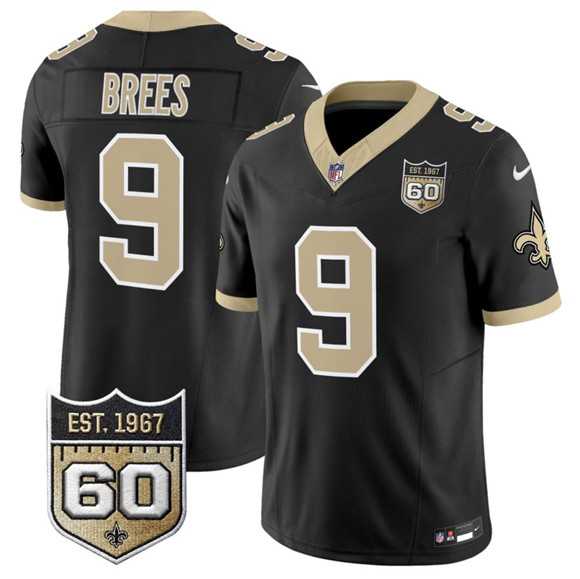 Men%27s New Orleans Saints #9 Drew Brees Black 2026 F.U.S.E 60th Anniversary Patch Vapor Limited Stitched Jersey Dzhi