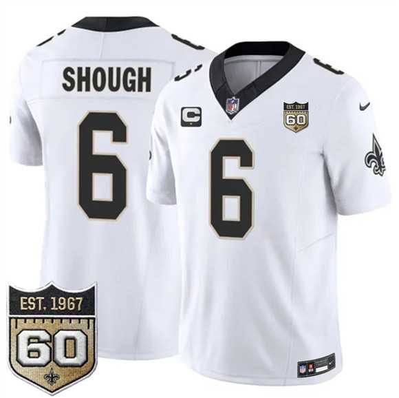 Men%27s New Orleans Saints #6 Tyler Shough White 2026 F.U.S.E With 1-Star C Patch And 60th Anniversary Patch Vapor Limited Stitched Jersey Dzhi