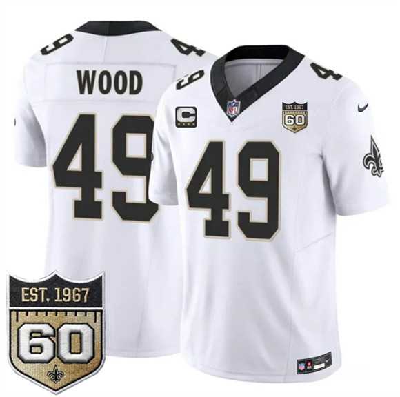 Men%27s New Orleans Saints #49 Zach Wood White 2026 F.U.S.E With 4-Star C Patch And 60th Anniversary Patch Vapor Limited Stitched Jersey Dzhi