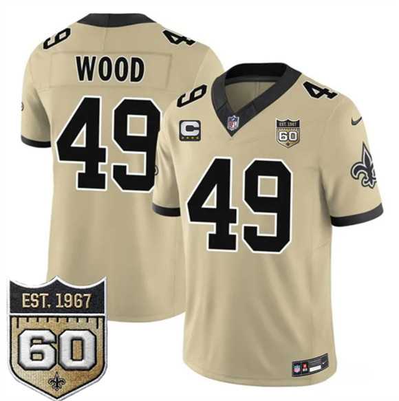 Men%27s New Orleans Saints #49 Zach Wood Gold 2026 F.U.S.E With 4-Star C Patch And 60th Anniversary Patch Vapor Limited Stitched Jersey Dzhi
