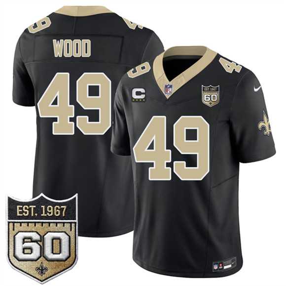 Men%27s New Orleans Saints #49 Zach Wood Black 2026 F.U.S.E With 4-Star C Patch And 60th Anniversary Patch Vapor Limited Stitched Jersey Dzhi