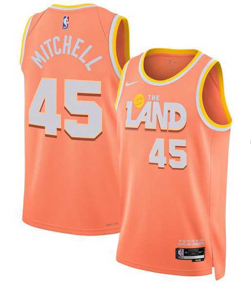 Men%27s Cleveland Cavaliers #45 Donovan Mitchell Orange 2025-26 City Edition Swingman Stitched Jersey Dzhi