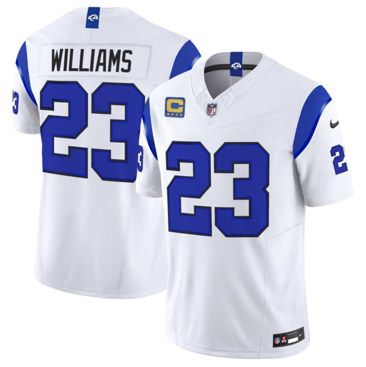 Men%27s Los Angeles Rams #23 Kyren Williams White 2026 F.U.S.E. With 4- Star C Patch Vapor Limited Stitched Jersey Dzhi