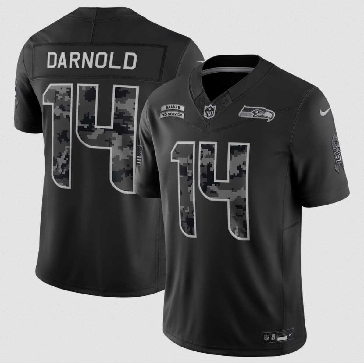 Men%27s Seattle Seahawks #14 Sam Darnold Black 2026 F.U.S.E. Salute to Service Limited Stitched Jersey