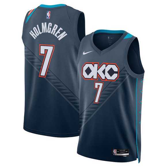 Men%27s Oklahoma City Thunder #7 Chet Holmgren Navy 2025-26 City Edition Swingman Stitched Jersey Dzhi
