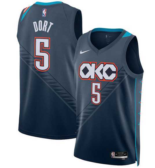 Men%27s Oklahoma City Thunder #5 Luguentz Dort Navy 2025-26 City Edition Swingman Stitched Jersey Dzhi