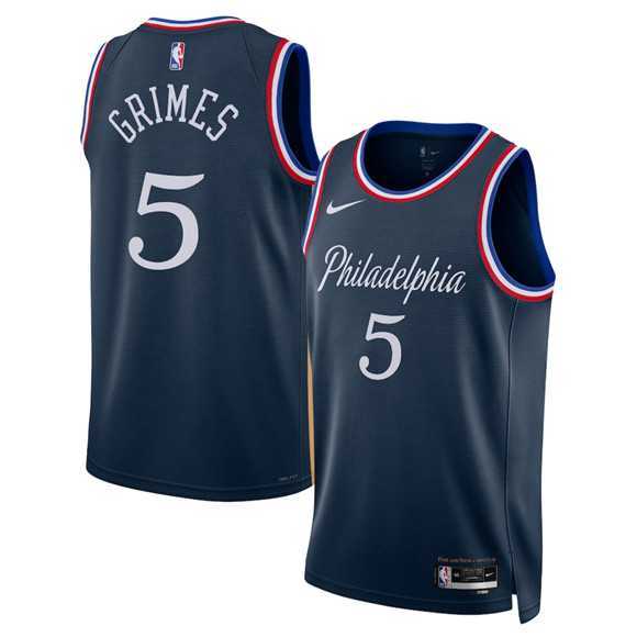 Men%27s Philadelphia 76ers #5 Quentin Grimes Navy 2025-26 City Edition Swingman Stitched Jersey Dzhi