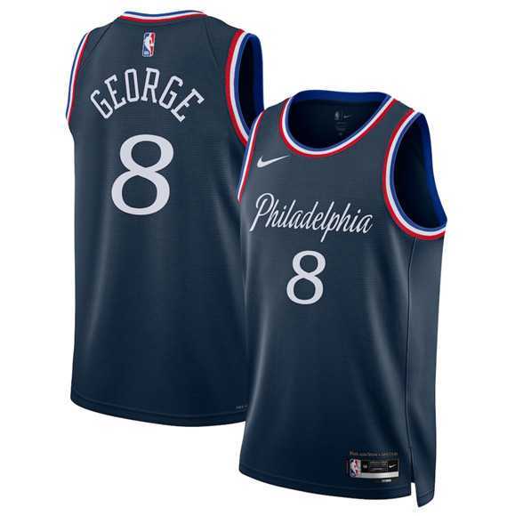 Men%27s Philadelphia 76ers #8 Paul George Navy 2025-26 City Edition Swingman Stitched Jersey Dzhi