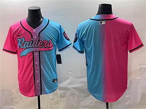 Men%27s Las Vegas Raiders Blank Pink Blue Limited Stitched Baseball Jersey