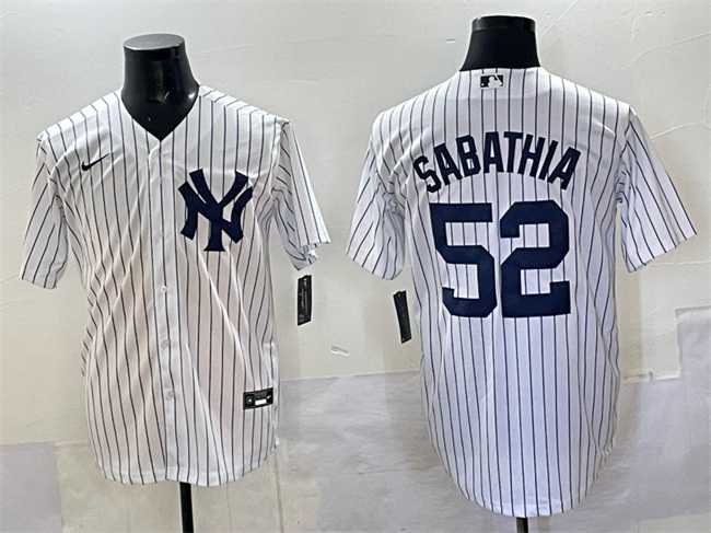 Men%27s New York Yankees #52 C.C. Sabathia White Cool Base Stitched Jersey