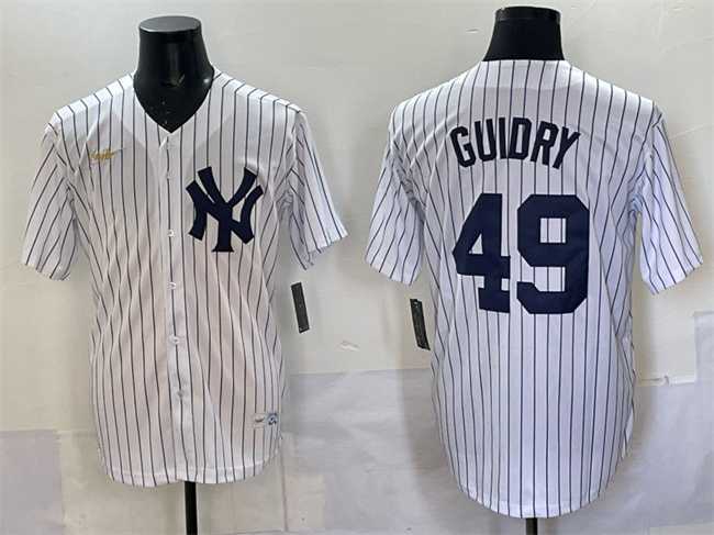 Men%27s New York Yankees #49 Ron Guidry White Cool Base Stitched Jersey