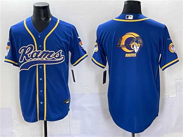 Men%27s Los Angeles Rams Team Logo Royal Cool Base Stitched Baseball Jersey
