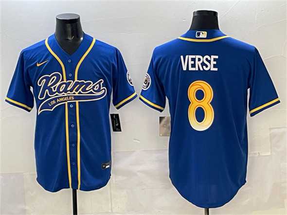 Men%27s Los Angeles Rams #8 Jared Verse Royal Cool Base Stitched Baseball Jersey
