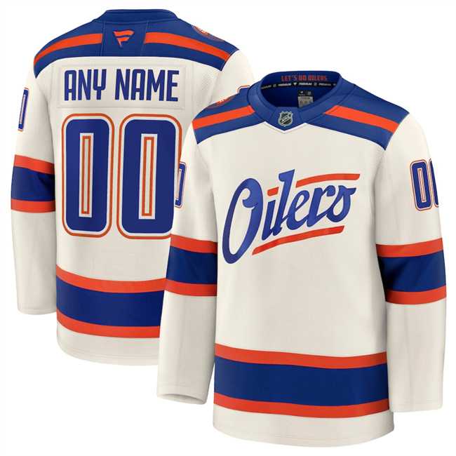 Men%27s Edmonton Oilers Custom Light Beige Alternate Stitched Hockey Jersey