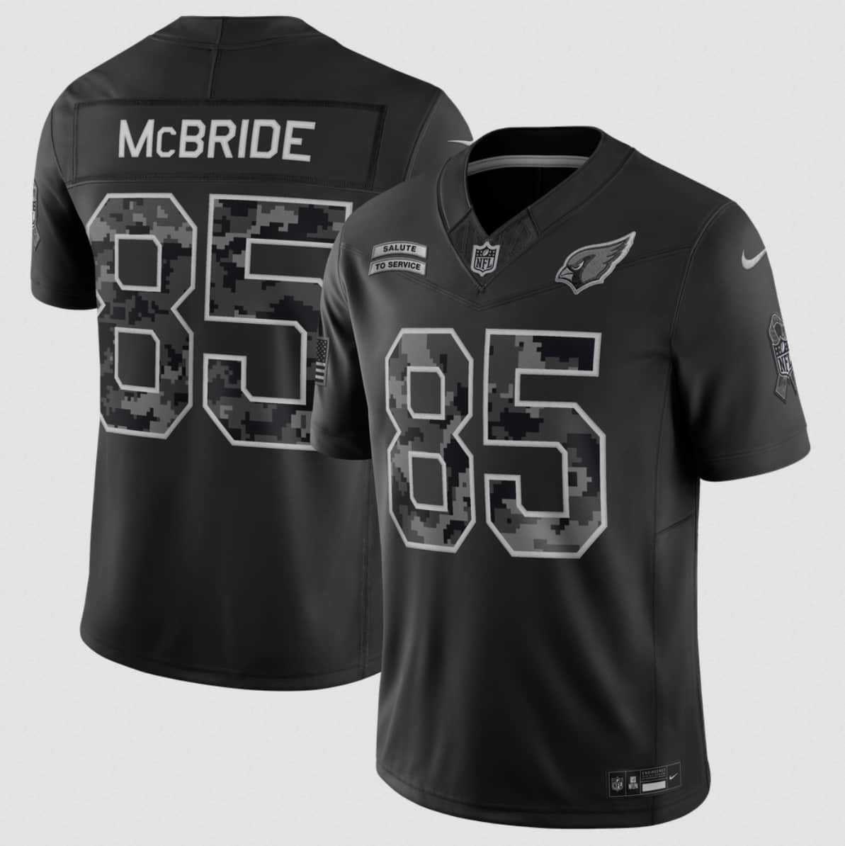 Men%27s Arizona Cardinals #85 Trey McBride Black 2026 F.U.S.E. Salute to Service Limited Stitched Jersey