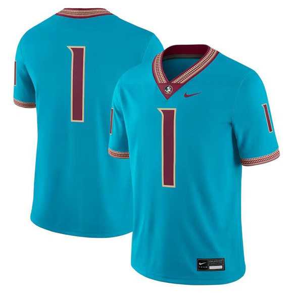 Men%27s Florida State Seminoles #1 Teal Stitched Football Game Jersey Dzhi