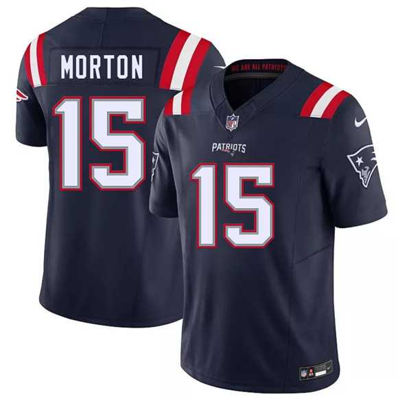 Men%27s New England Patriots #15 Behren Morton Navy 2026 Draft F.U.S.E. Vapor Limited Stitched Jersey