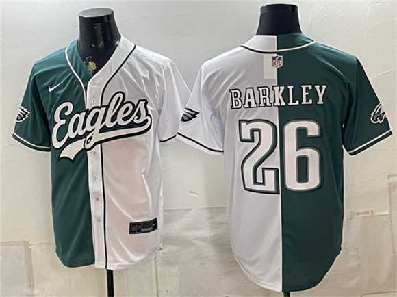 Men%27s Philadelphia Eagles #26 Saquon Barkley Green White Split Stitched Jersey