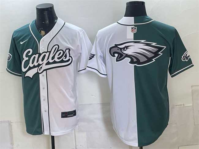 Men%27s Philadelphia Eagles Team Big Logo Green White Split Stitched Jersey