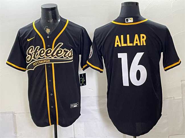Men%27s Pittsburgh Steelers #16 Drew Allar Black With Patch Cool Base Stitched Baseball Jersey