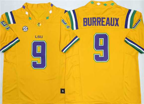 Men%27s LSU Tigers #9 Joe Burreaux Yellow 2026 F.U.S.E. Stitched Jersey