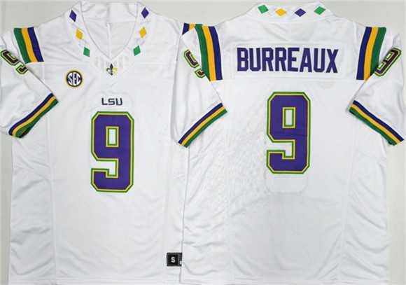 Men%27s LSU Tigers #9 Joe Burreaux White 2026 F.U.S.E. Stitched Jersey