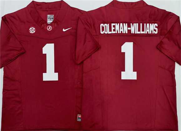 Men%27s Alabama Crimson Tide #1 Ryan Alexander Coleman-Williams Jr Red 2026 F.U.S.E Stitched Jersey