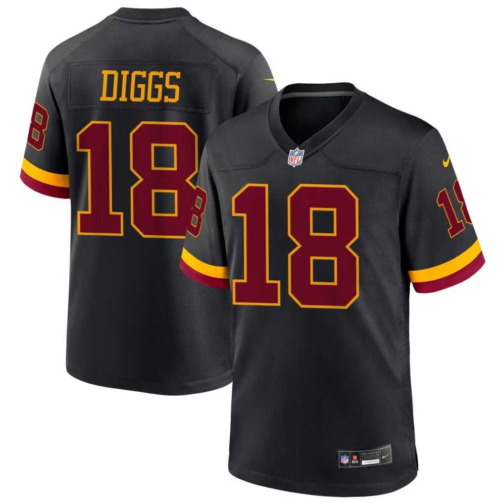 Men%27s Washington Commanders #18 Stephon Diggs Black 2026 Hail Raiser Alternate Vapor Limited Stitched Jersey Dzhi