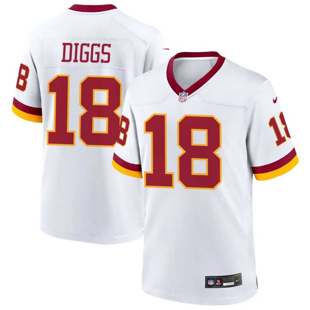 Men%27s Washington Commanders #18 Stephon Diggs White Vapor Limited Stitched Jersey Dzhi