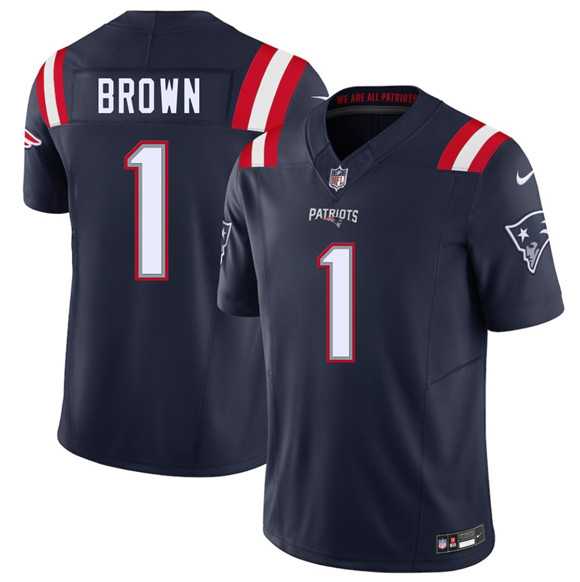 Men%27s New England Patriots #1 A.J. Brown Navy 2026 Draft F.U.S.E. Vapor Limited Stitched Jersey Dzhi