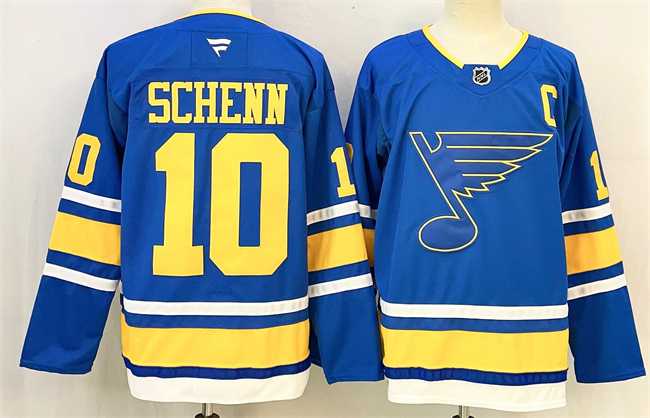Men%27s St. Louis Blues #10 Brayden Schenn Blue 2025 With C Patch Stitched Hockey Jersey