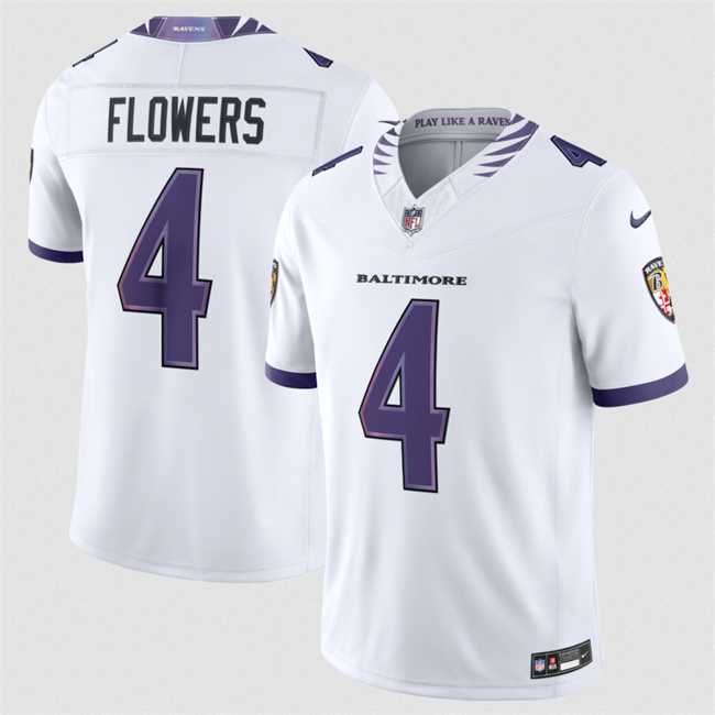 Men%27s Baltimore Ravens #4 Zay Flowers White 2026 F.U.S.E. Vapor Stitched Limited Jersey Dzhi