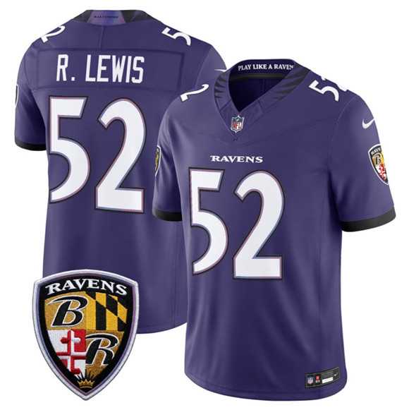 Men%27s Baltimore Ravens #52 Ray Lewis Purple 2026 F.U.S.E Vapor Limited Stitched Jersey Dzhi