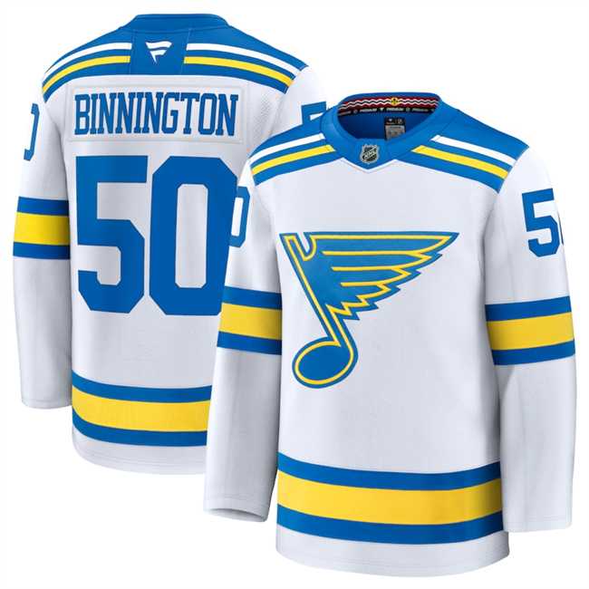 Men%27s St. Louis Blues #50 Jordan Binnington White 2024-25 Away Stitched Hockey Jersey Dzhi