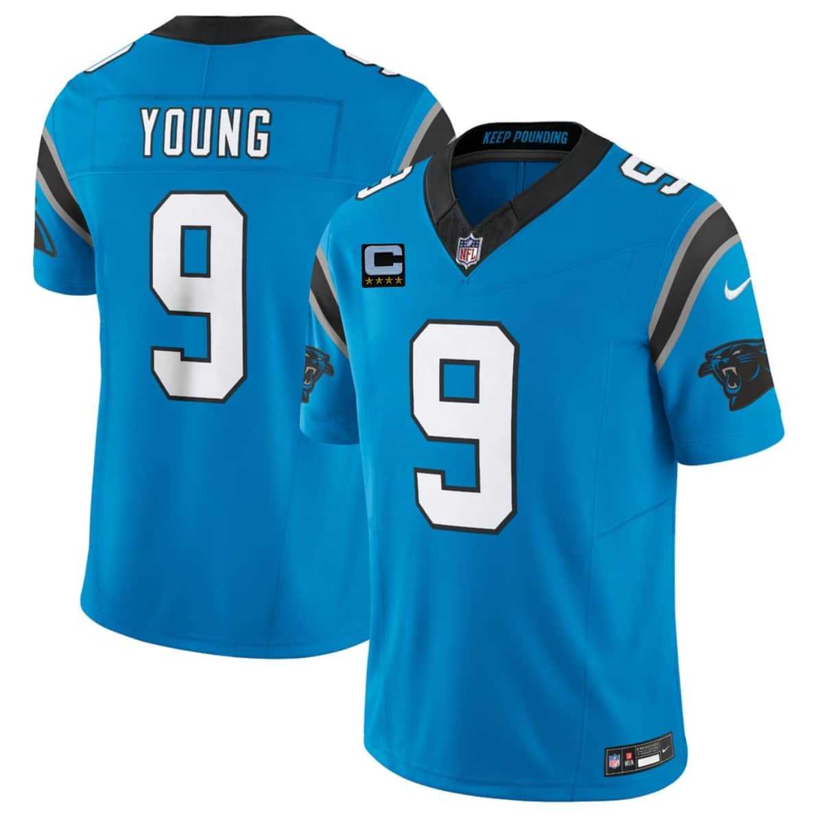 Men%27s Carolina Panthers #9 Bryce Young Blue 2026 F.U.S.E. 4-Star C Patch Vapor Limited Stitched Jersey Dzhi