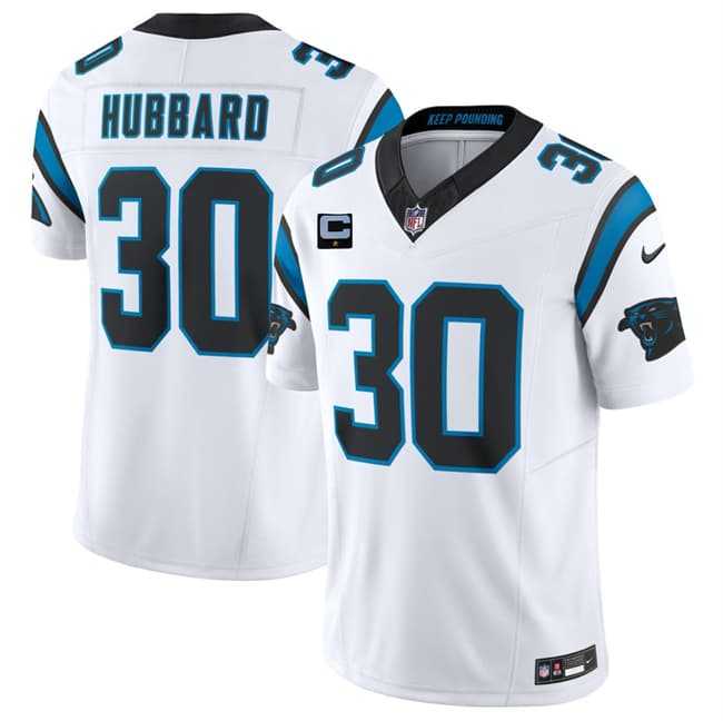 Men%27s Carolina Panthers #30 Chuba Hubbard White 2026 F.U.S.E. 1-Star C Patch Vapor Limited Stitched Jersey Dzhi