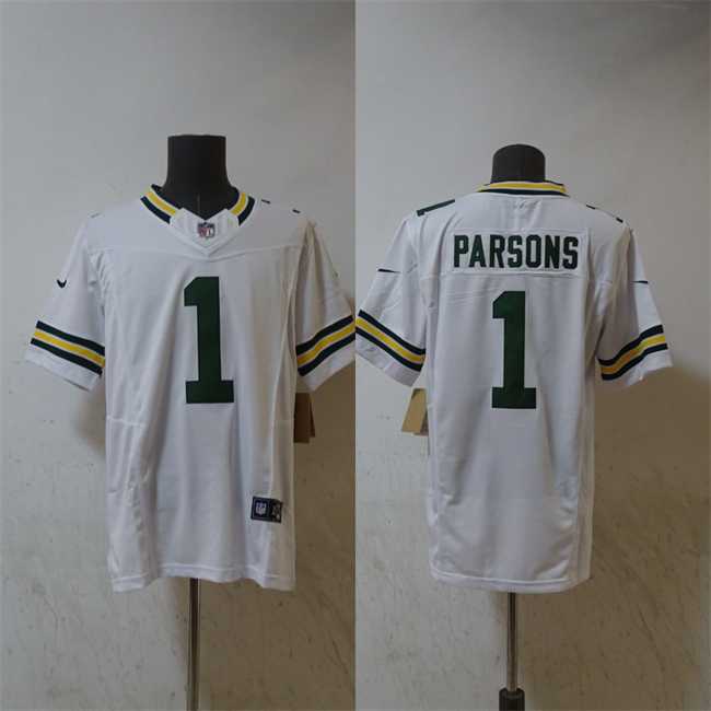 Men%27s Green Bay Packers #1 Micah Parsons White Vapor 2025 F.U.S.E. Limited Stitched Jersey